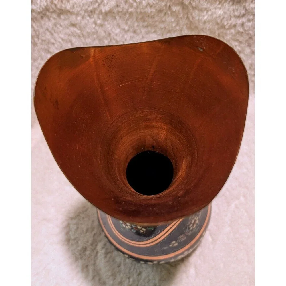 Vintage Turkish Hand Painted Brass Vase 10